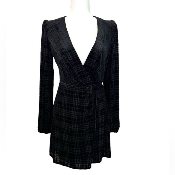 GIANNI BINI Leighton Wrap Dress In Black Houndstooth Size XS - Picture 2 of 8